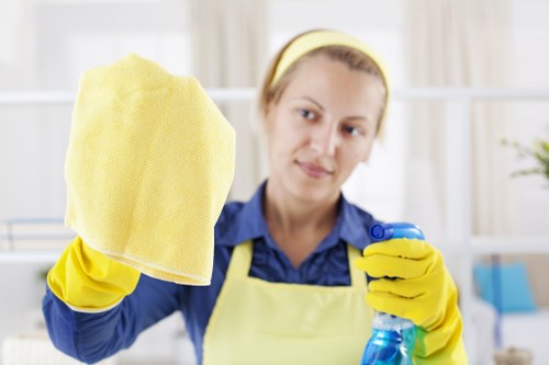 Carpet cleaning team with recycling bins and eco-friendly materials in Leytonstone